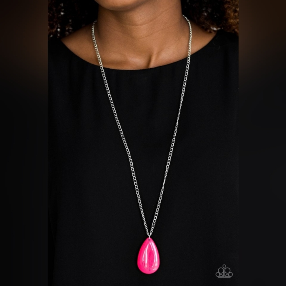 Pink Teardrop Necklace with Earrings - Picture 2 of 3